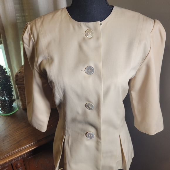 VINTAGE ALBERT NIPON WOOL PEPLUM PUFF SLEEVE BLAZER - Picture 2 of 9